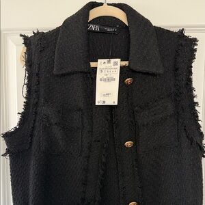 Zara Black Frayed Textured Vest